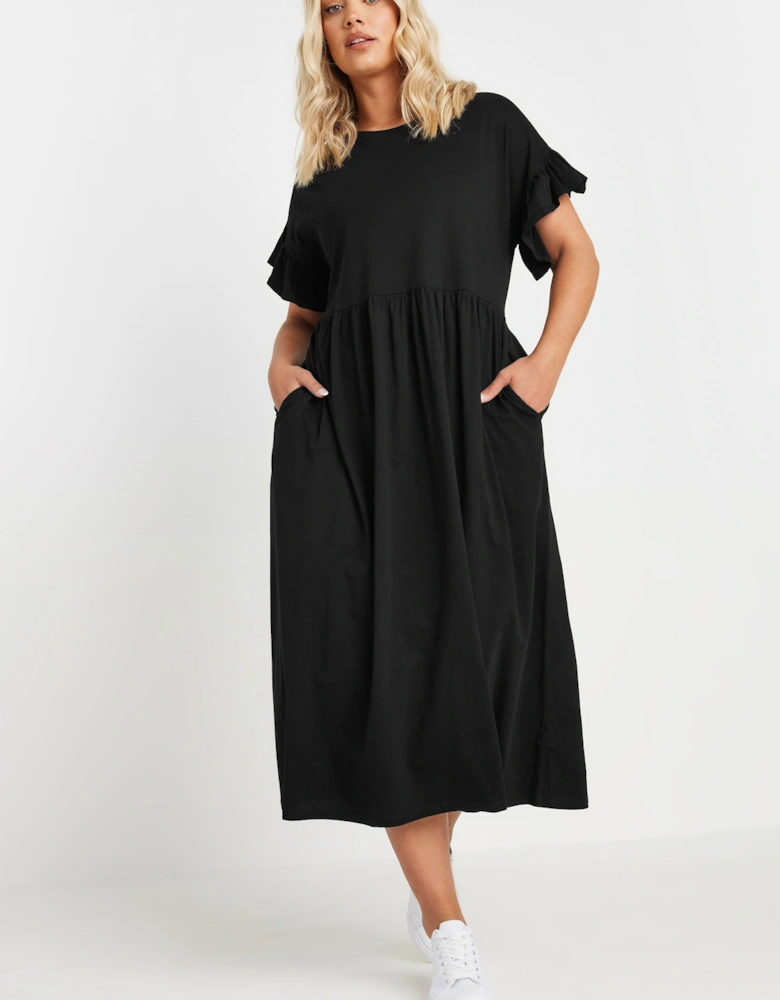 Cotton Frill Sleeve Midaxi Dress