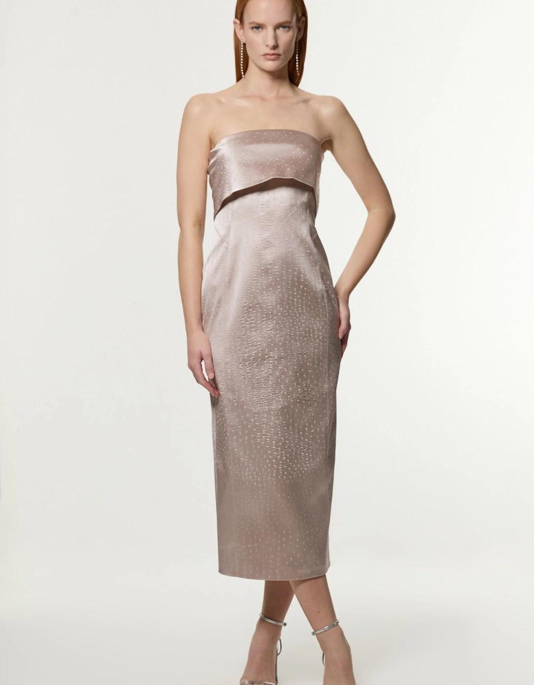 Petite Italian Structured Textured Satin Bandeau Tailored Maxi Dress