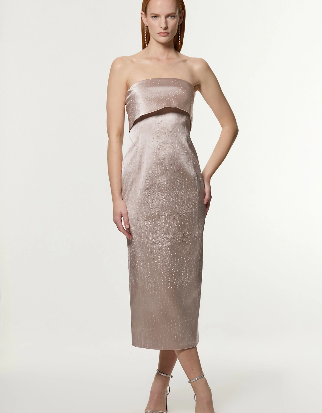 Petite Italian Structured Textured Satin Bandeau Tailored Maxi Dress, 2 of 1