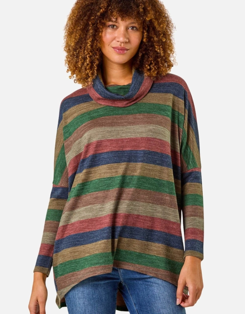 Relaxed Stripe Cowl Neck Tunic Top