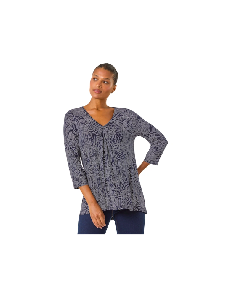 Spot Print Pleat Front Tunic Top