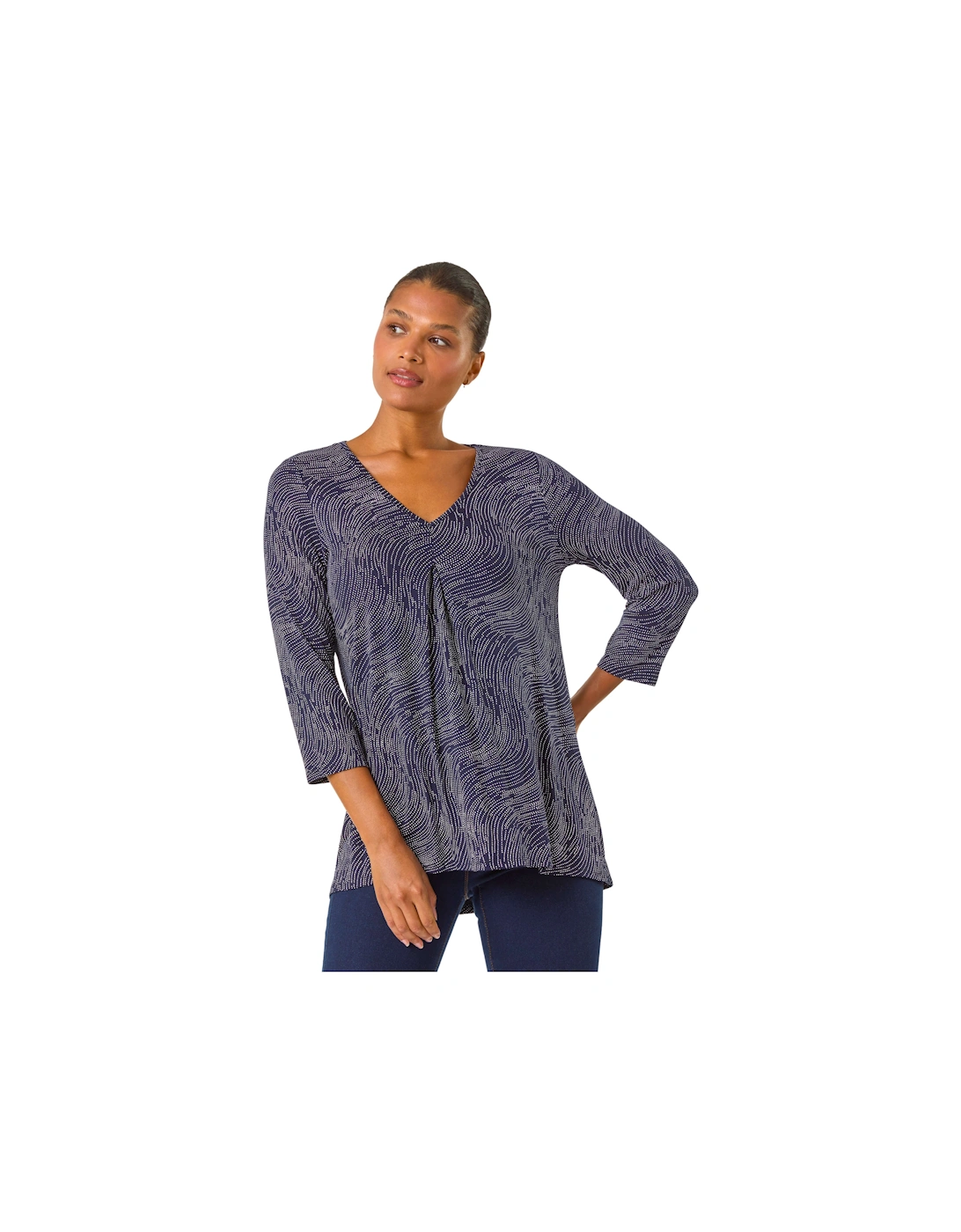 Spot Print Pleat Front Tunic Top, 2 of 1