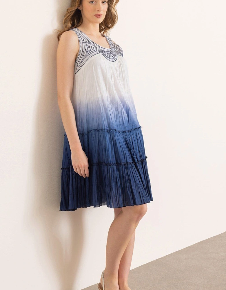 Embroidered Ombre Sleeveless Cotton Dress