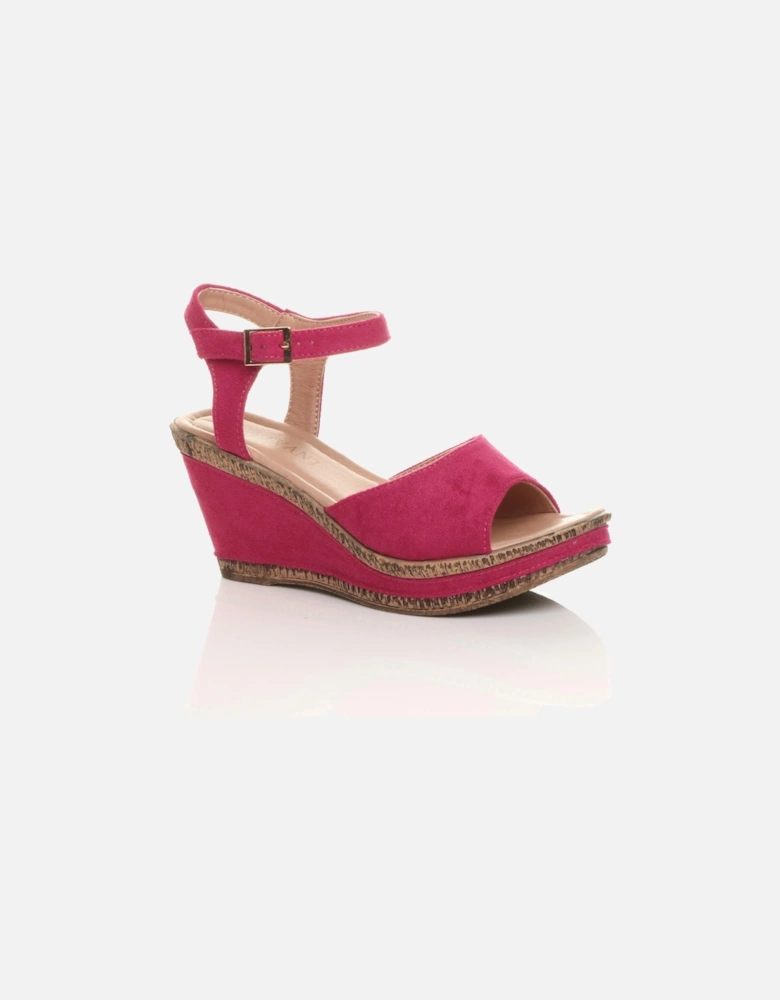 High  Heel Ankle Strap Cork Sandals Faux Suede Wedges