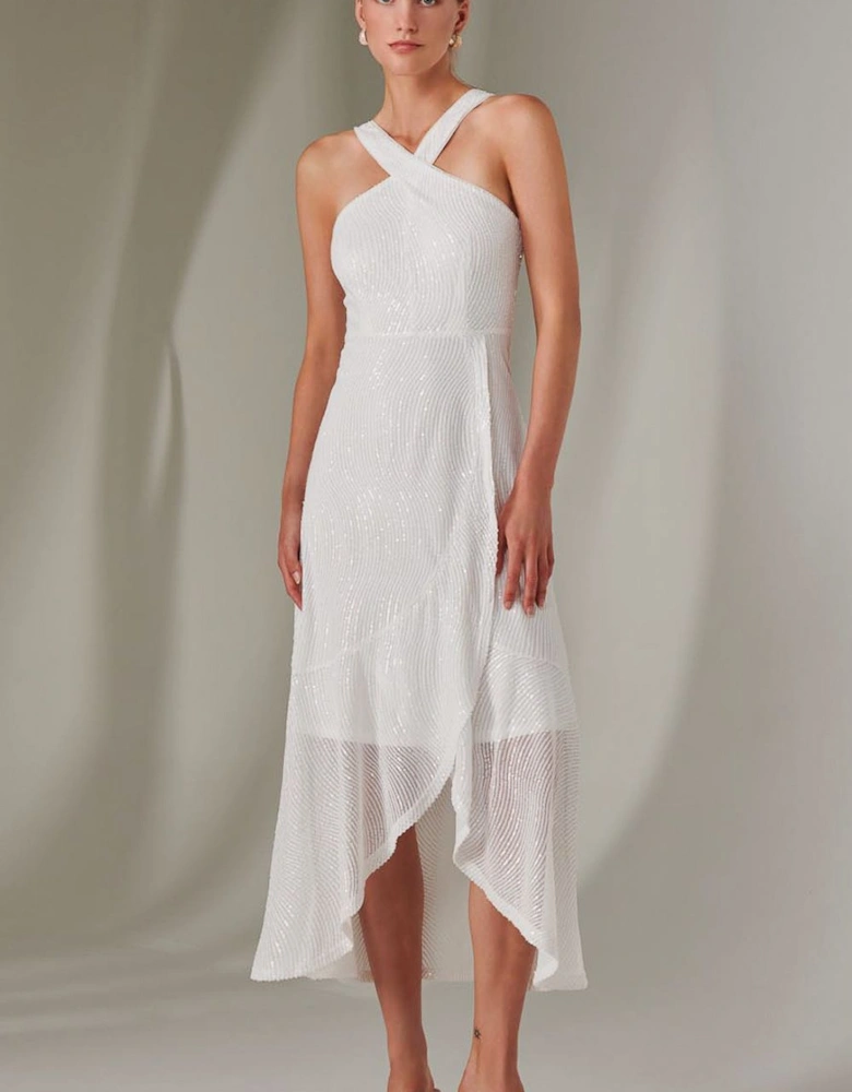 Cross Neck Frill Hem Maxi Dress