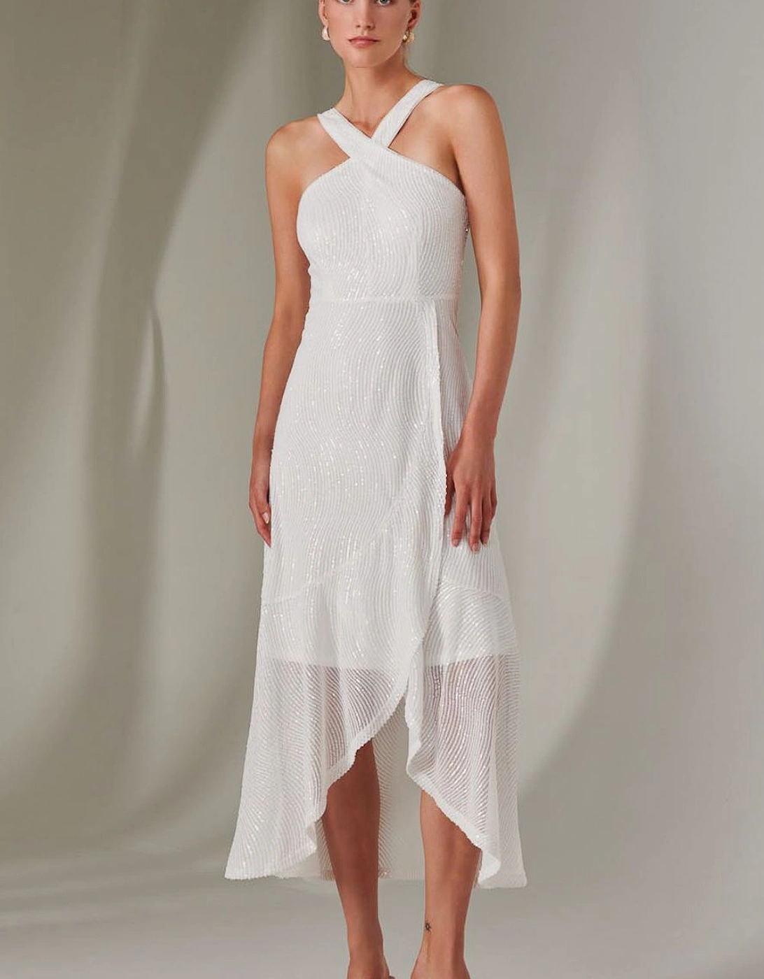 Cross Neck Frill Hem Maxi Dress, 2 of 1