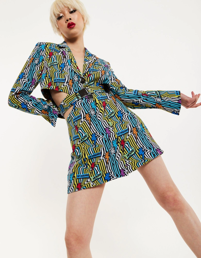Mini Jacket Dress Lightning Bolt Print With Buckle Fastening