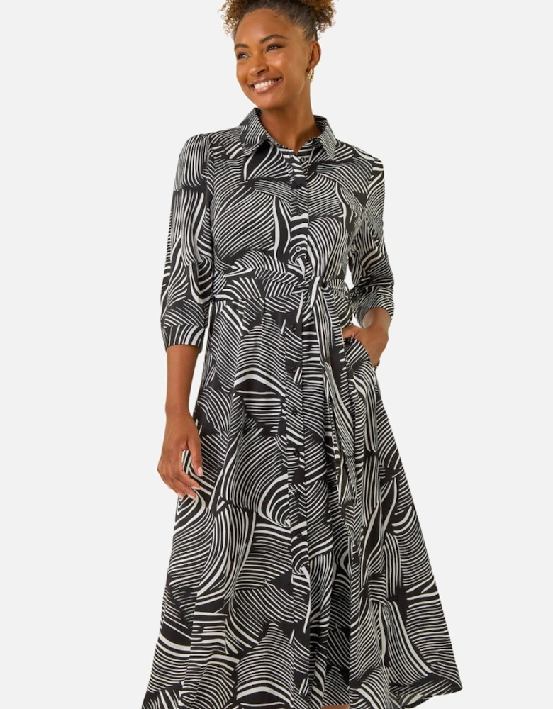 Abstract Print Midi Shirt Dress