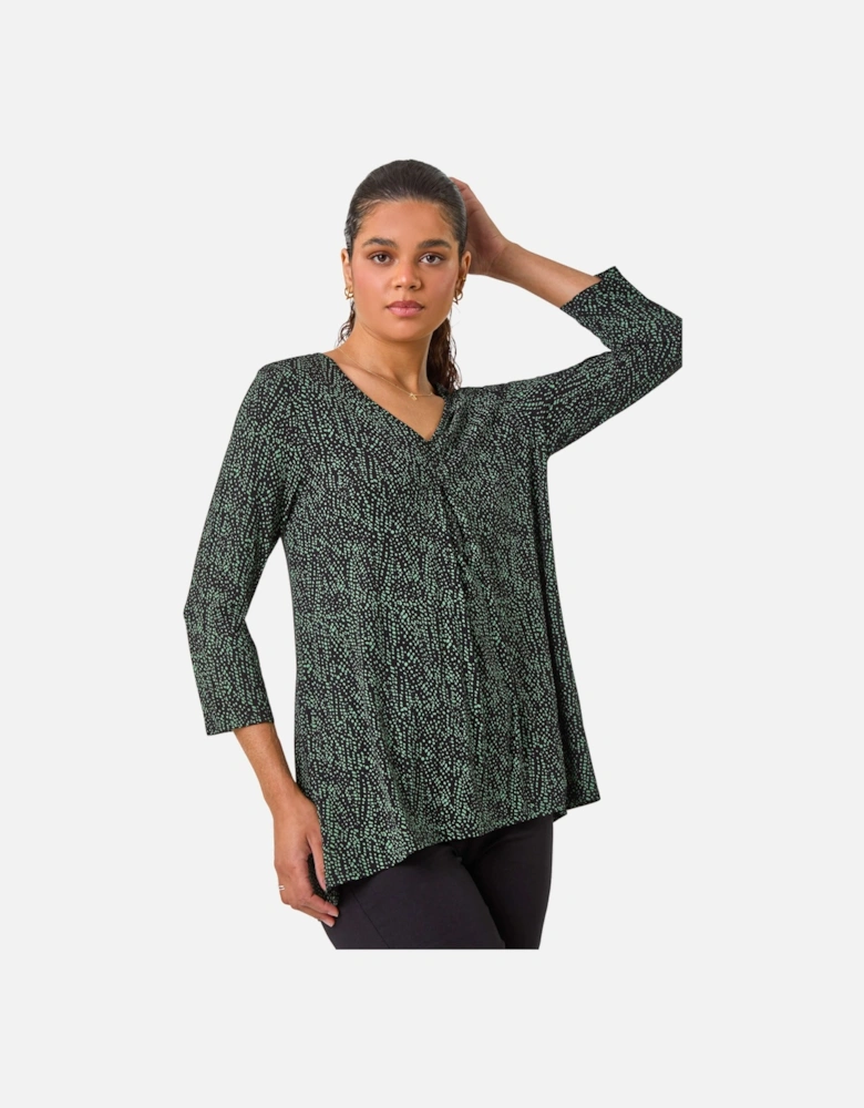 Spot Print Pleat Front Tunic Top