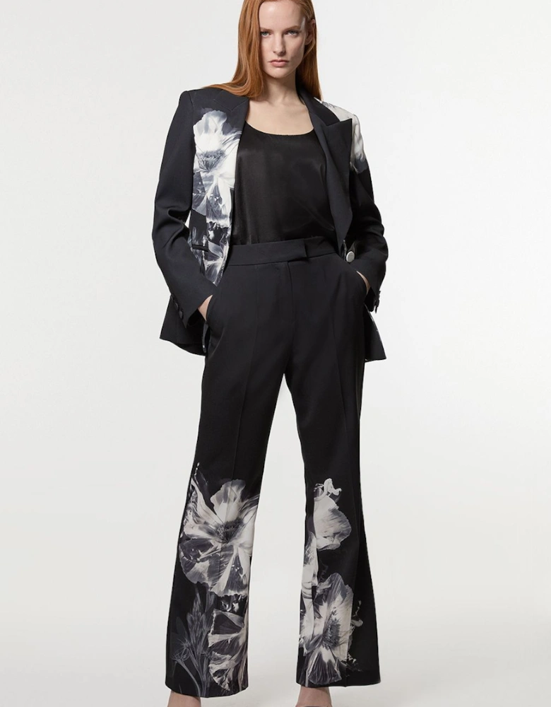 Tailored Crepe Placed Floral Wide Leg Trouser