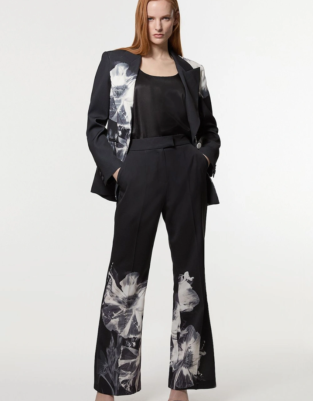 Tailored Crepe Placed Floral Wide Leg Trouser, 2 of 1