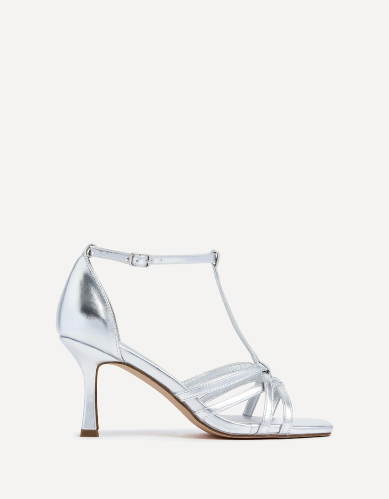 Lilah Silver Faux Leather T-Bar High Heel