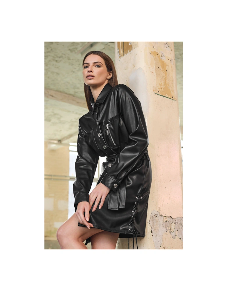 Faux Leather Shirt Dress