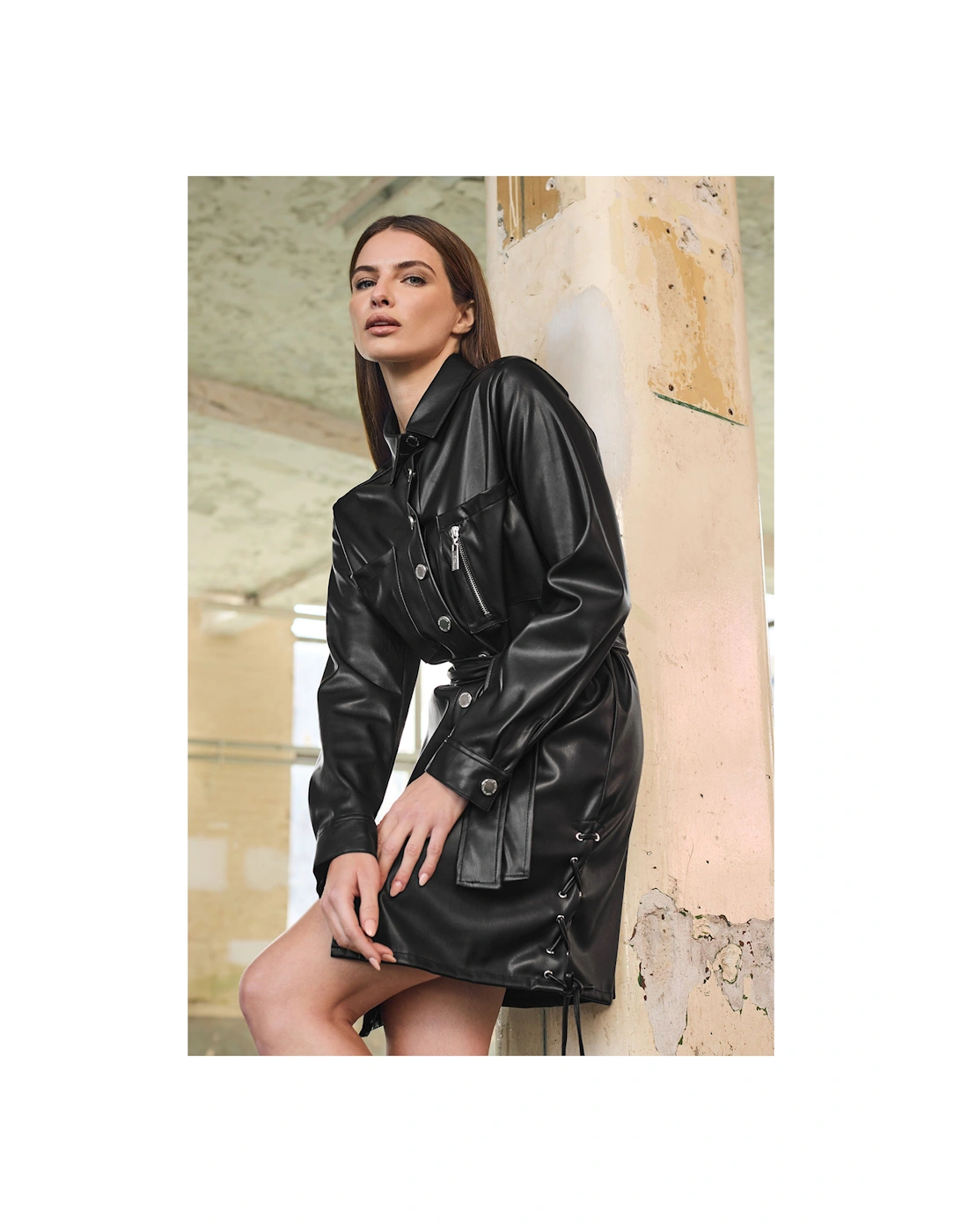 Faux Leather Shirt Dress, 2 of 1