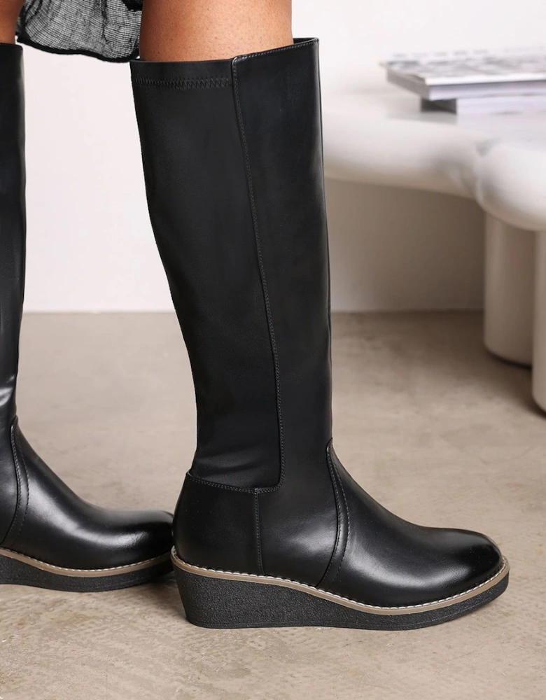 'Livia' Knee High Wedge Boot With Stitch Detail