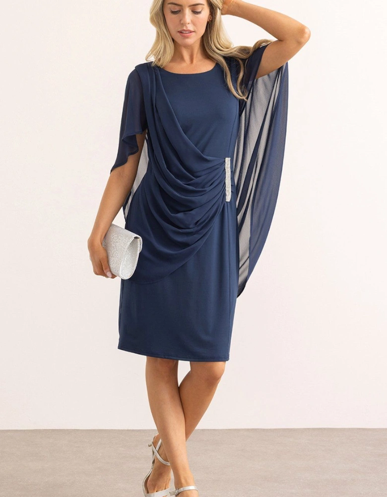 Embellished Chiffon Cape Dress