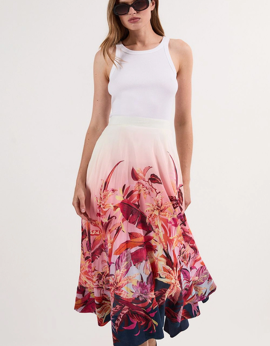 Petite Tropical Floral Silk Cotton Woven Prom Skirt, 2 of 1