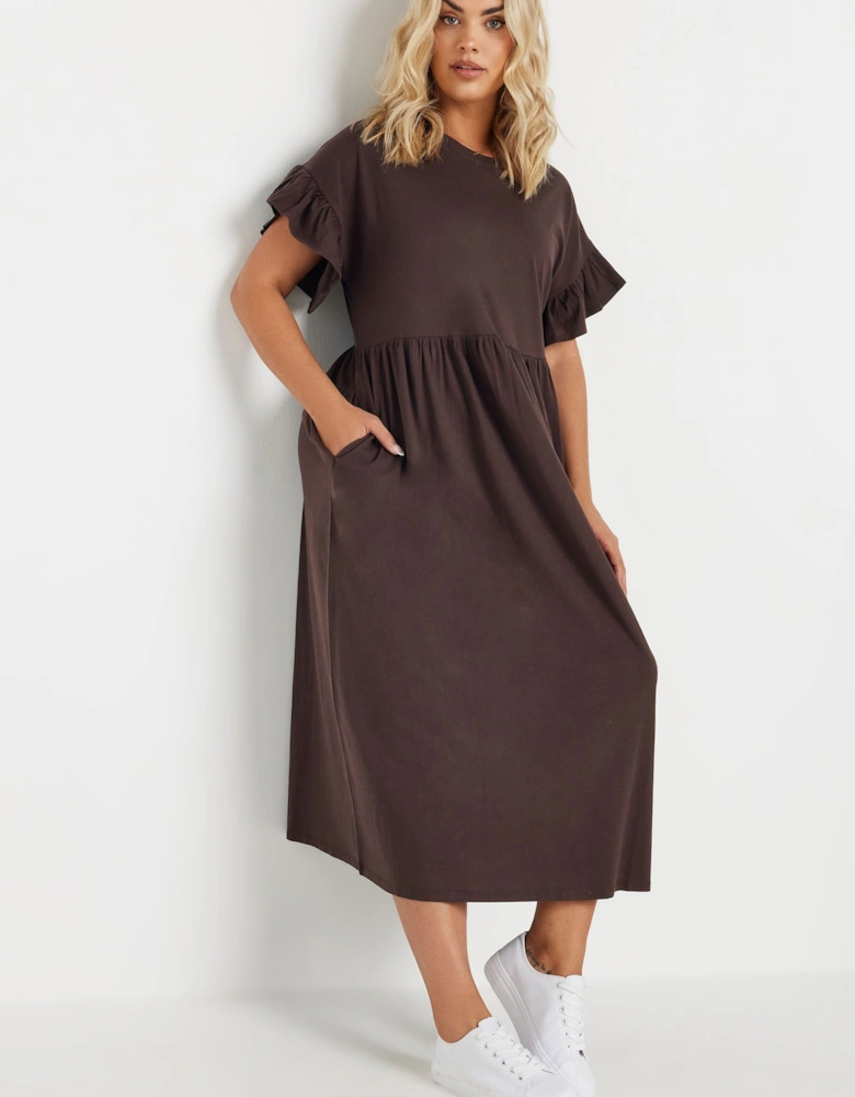 Cotton Frill Sleeve Midaxi Dress