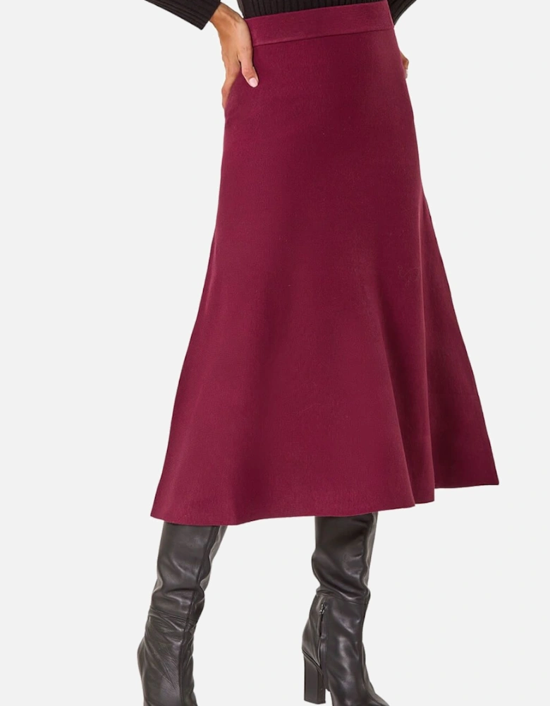 Plain Elastic Waist Knitted A Line Midi Skirt