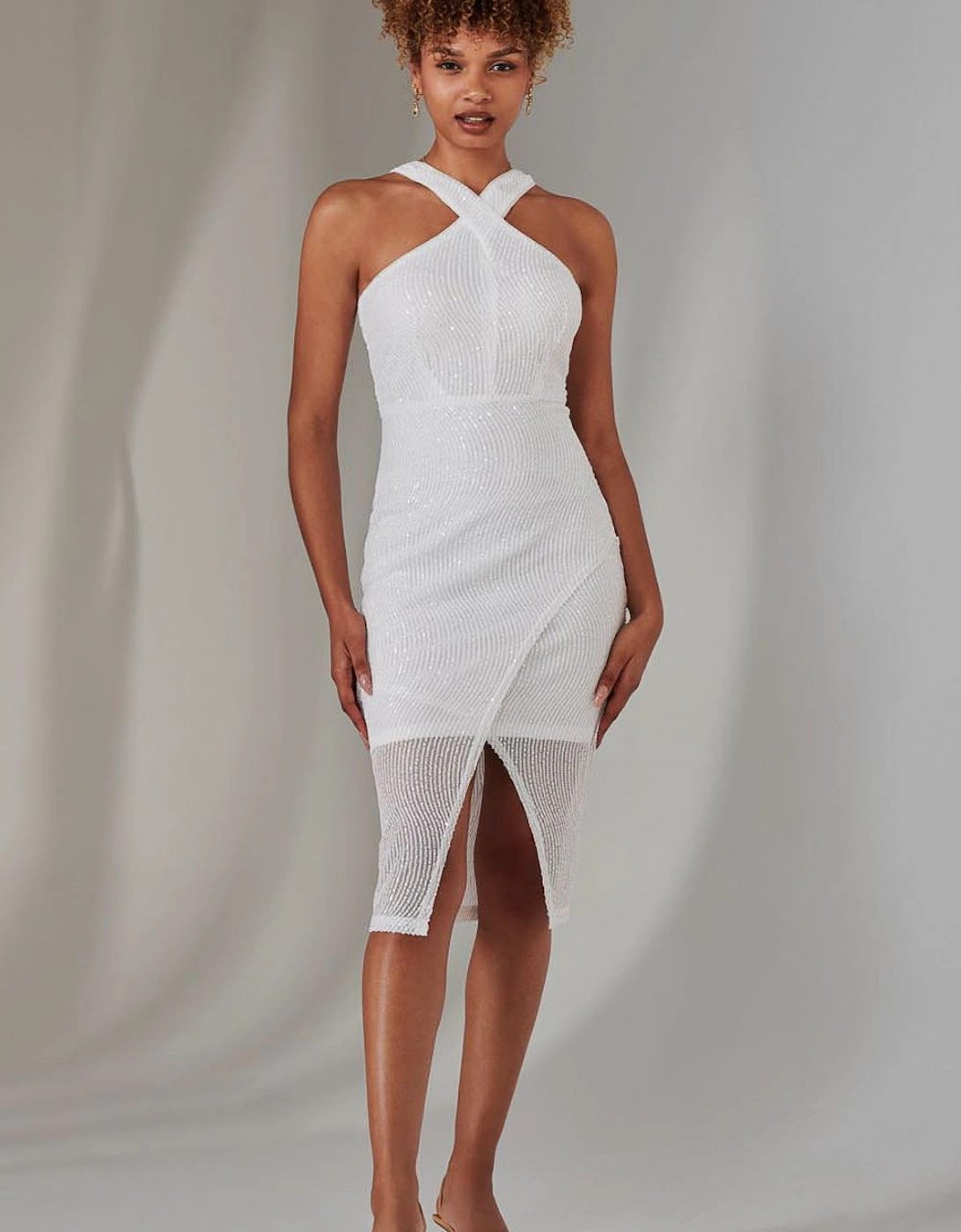 Cross Neck Slit Bodycon Dress, 2 of 1