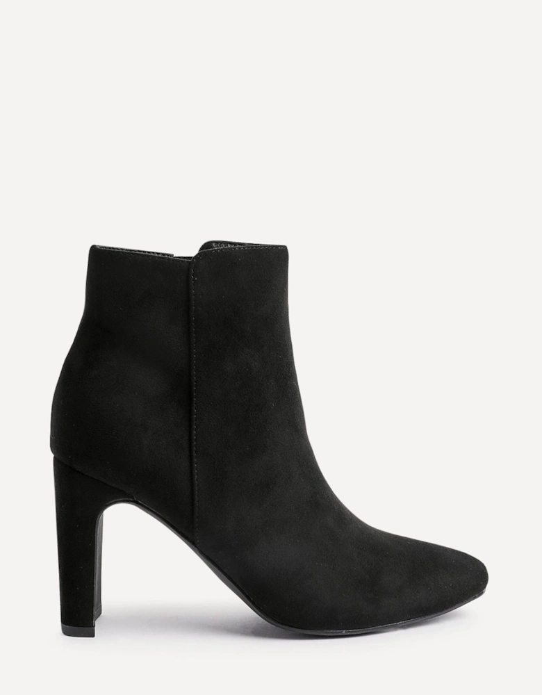 Glance Black Faux Suede Block Heel Ankle Boot