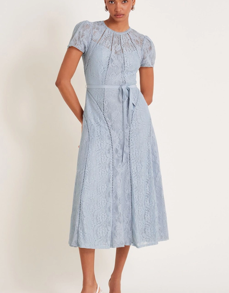 Ellie Lace Short Sleeve Midi Dress Grey