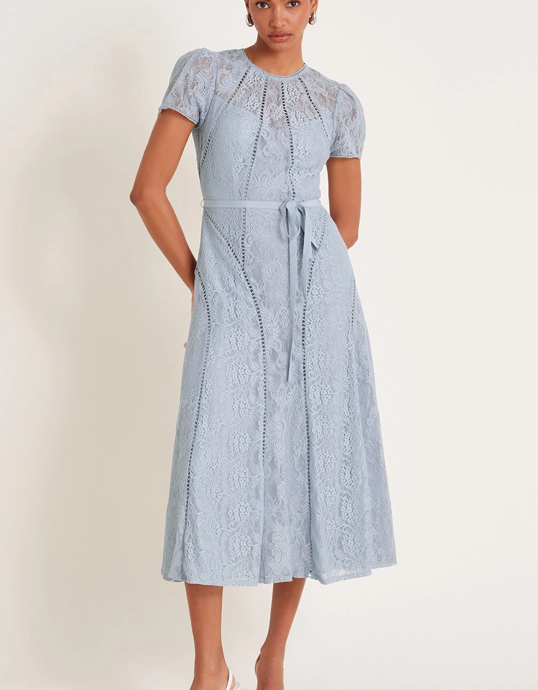 Ellie Lace Short Sleeve Midi Dress Grey, 2 of 1