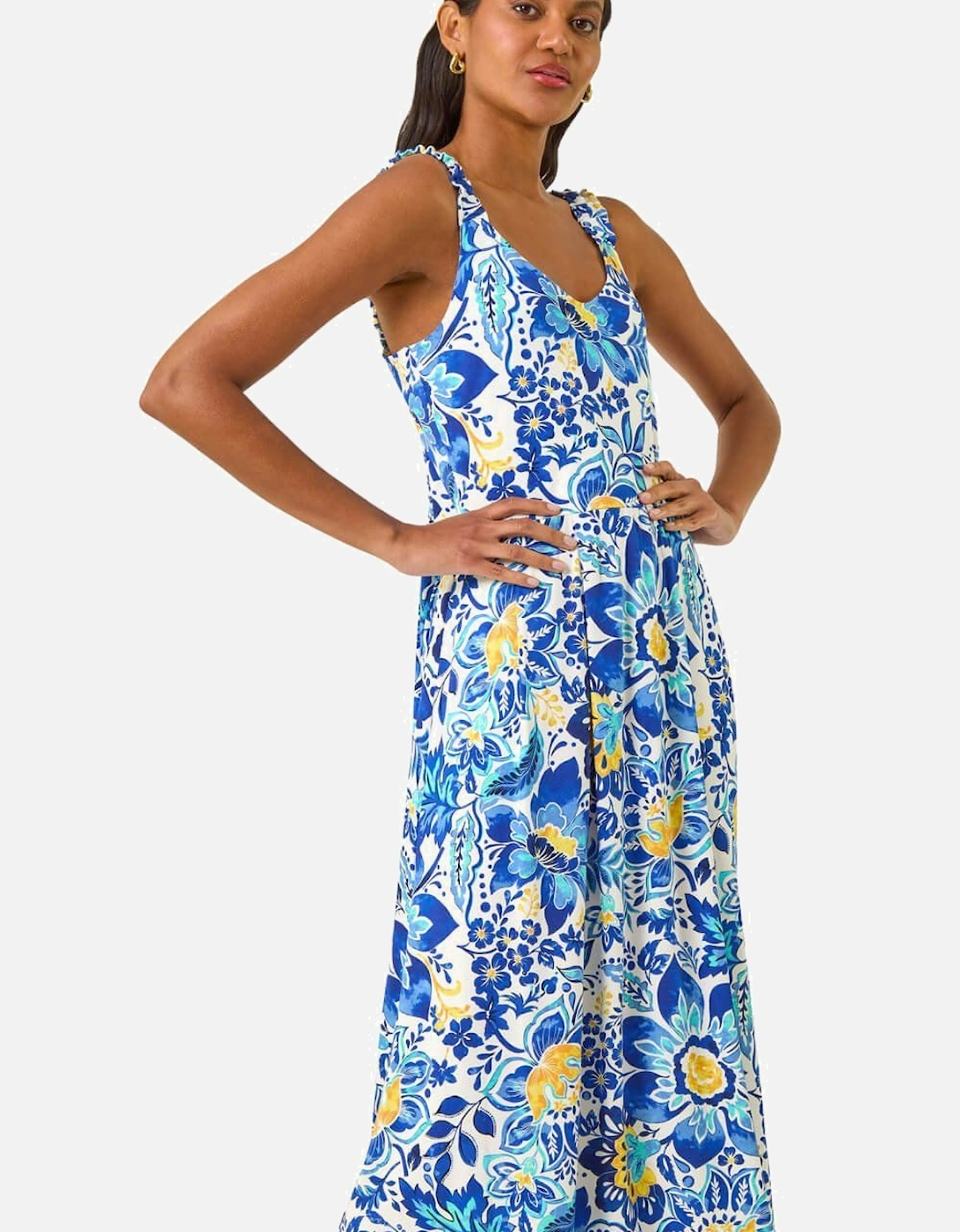 Floral Print Strap Detail Midi Dress, 2 of 1