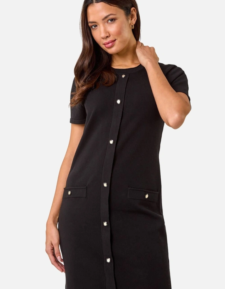 Knitted Button Detail A-Line Dress