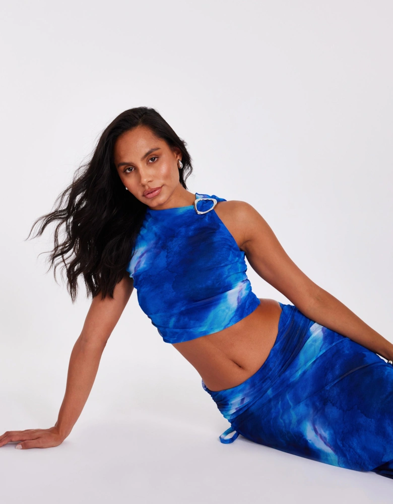 Blue Mesh Marble Crop Top