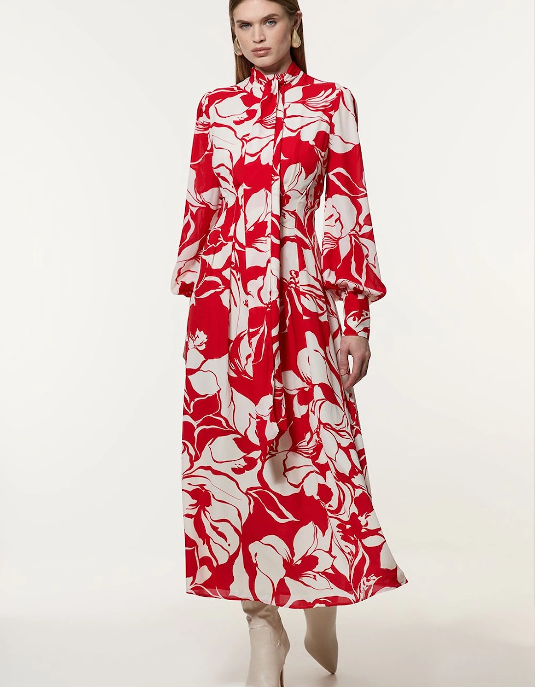 Petite Printed Tie Neck Woven Maxi Dress, 2 of 1