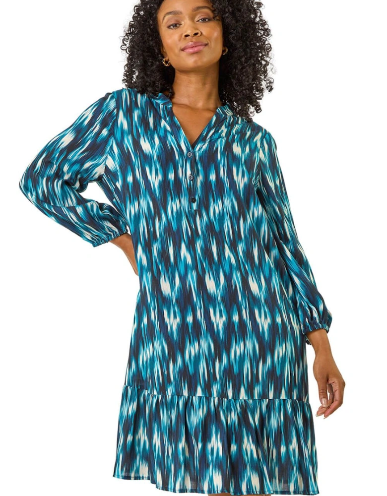 Petite Ikat Print Tiered Hem Dress
