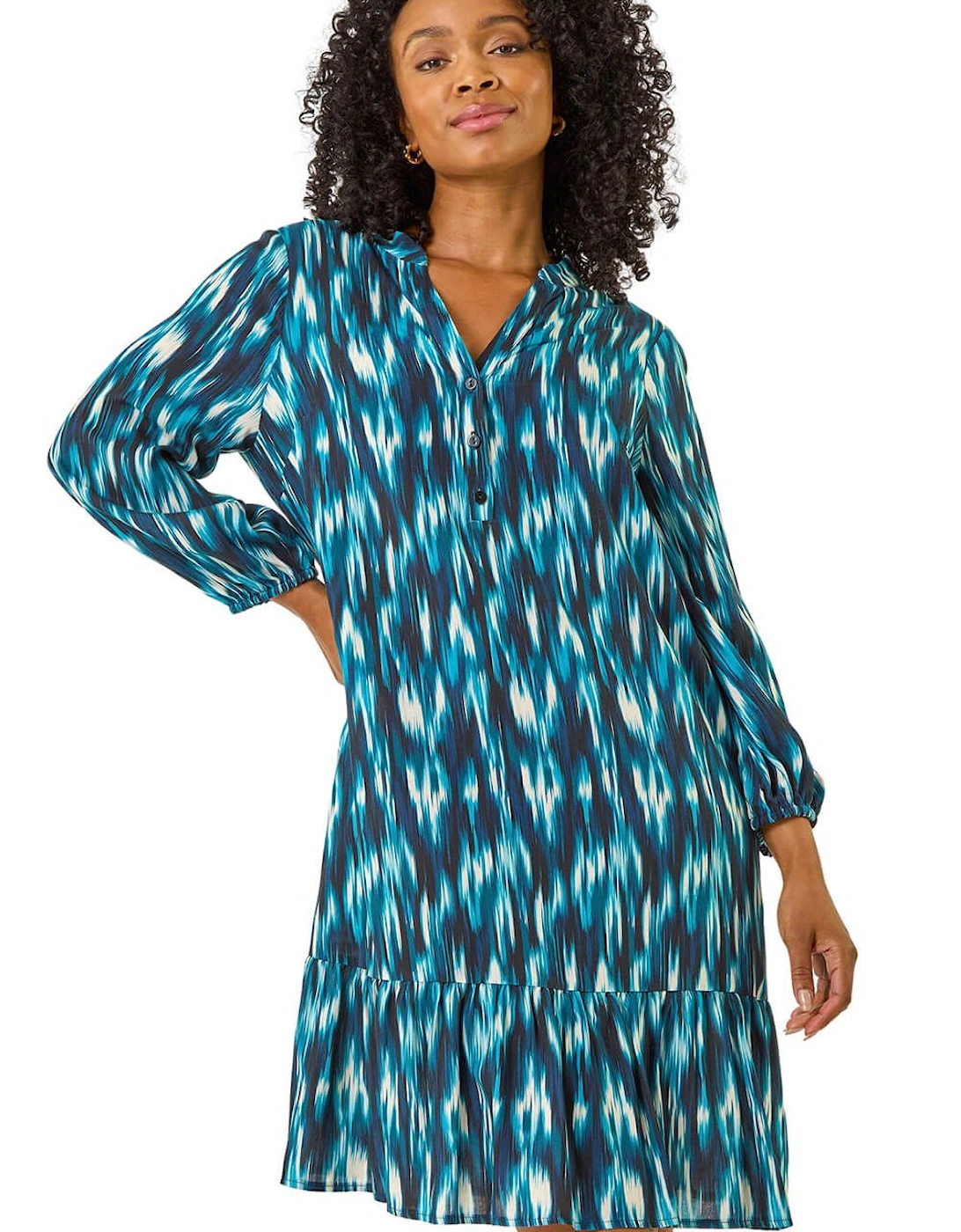 Petite Ikat Print Tiered Hem Dress, 2 of 1