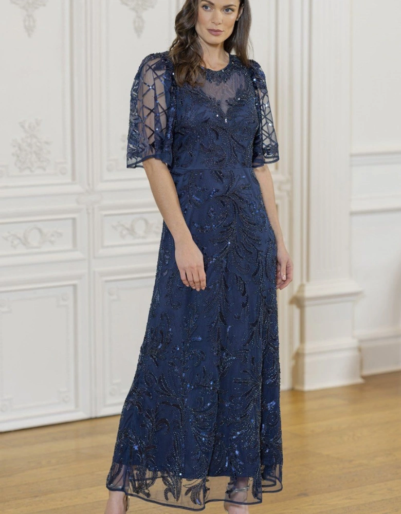 Embellished Wide Sleeve Mesh Maxi Dress