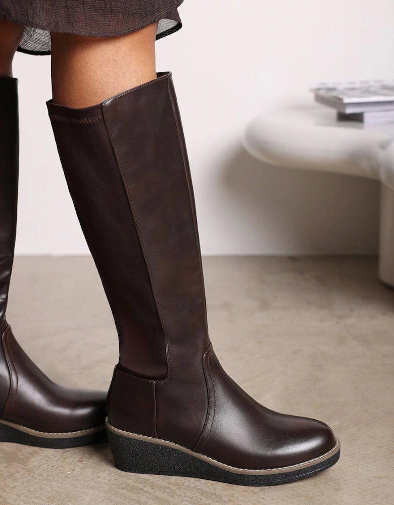 'Livia' Knee High Wedge Boot With Stitch Detail