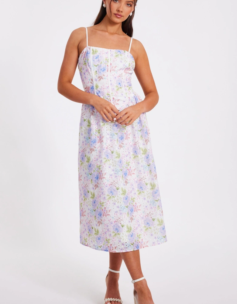 Multi Petite Floral Embroidered Midi Dress