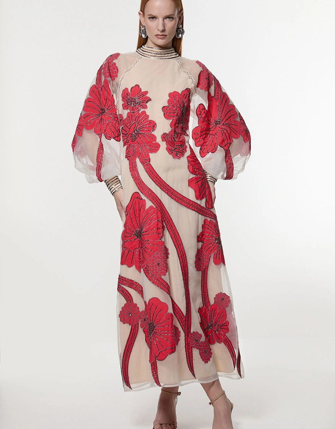 Applique Organdie Floral Graphic Woven Maxi Dress, 2 of 1
