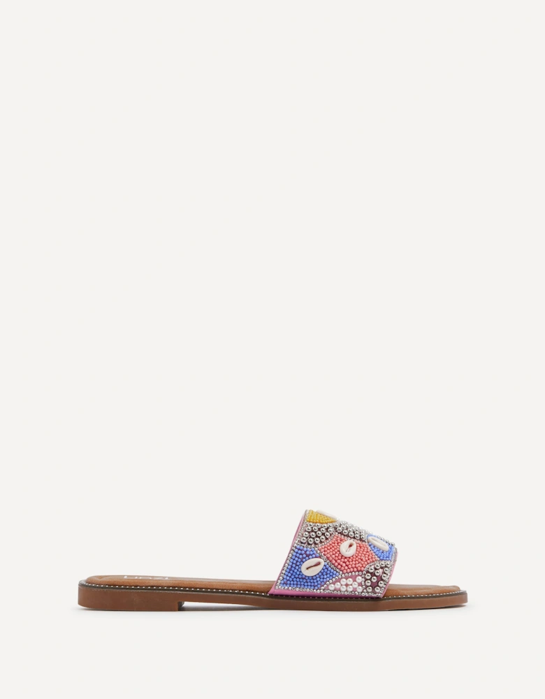 Seanna Blue & Coral Embellished Shell Slider