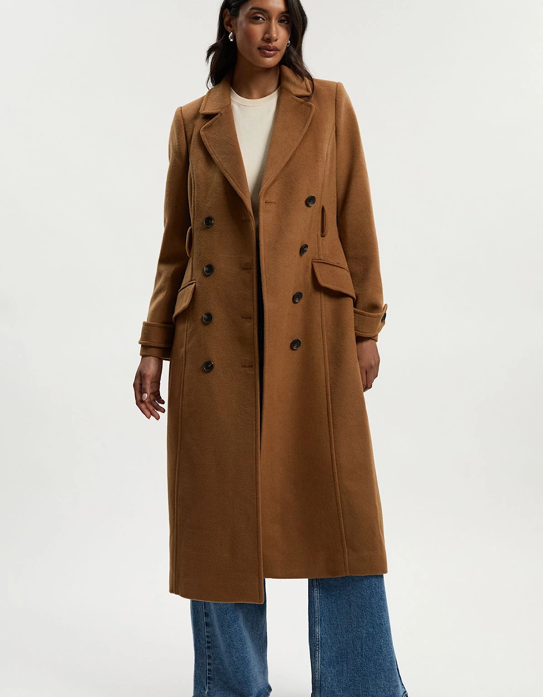 Tailored Wool Blend Double Breasted Buckle Belted Midi Coat, 2 of 1