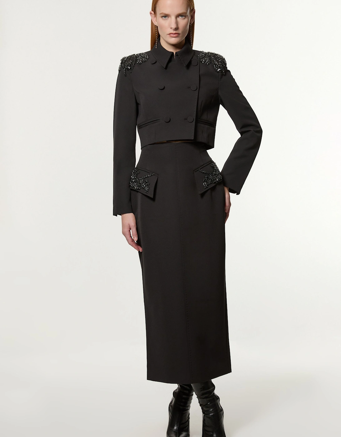 Embellished Tailored Pocket Detail Maxi Skirt, 2 of 1