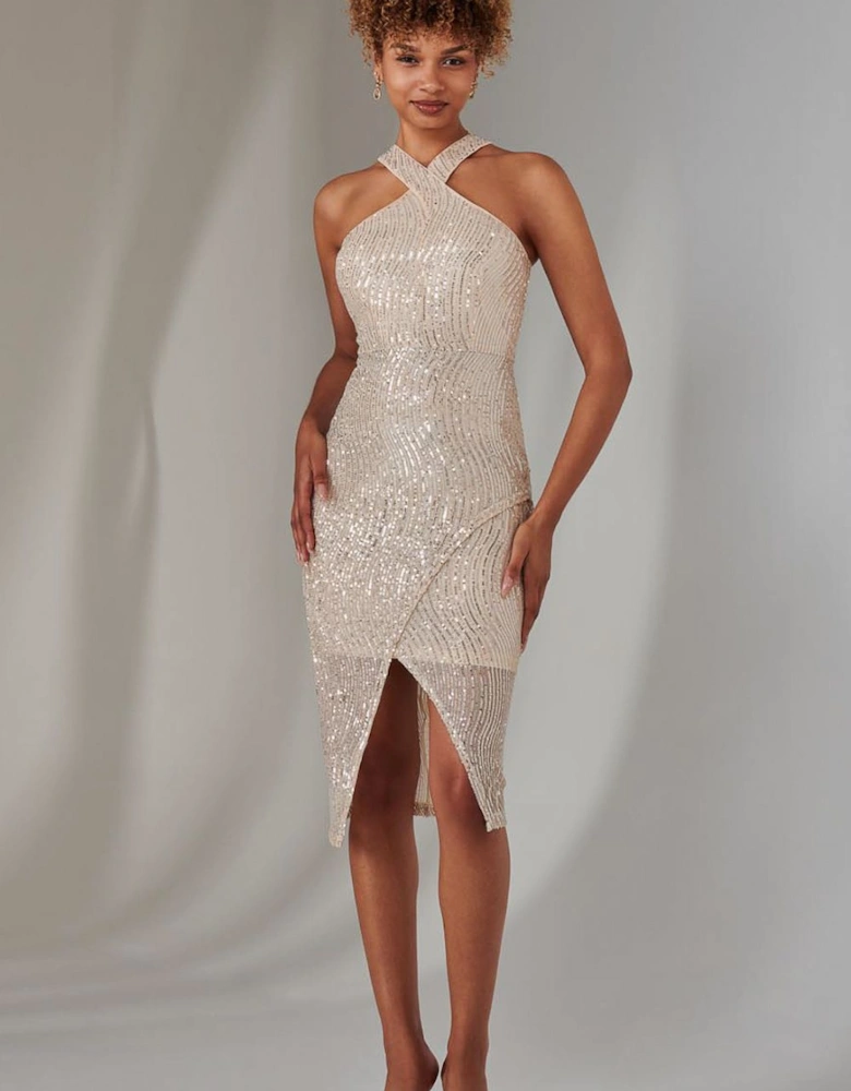 Cross Neck Slit Bodycon Dress