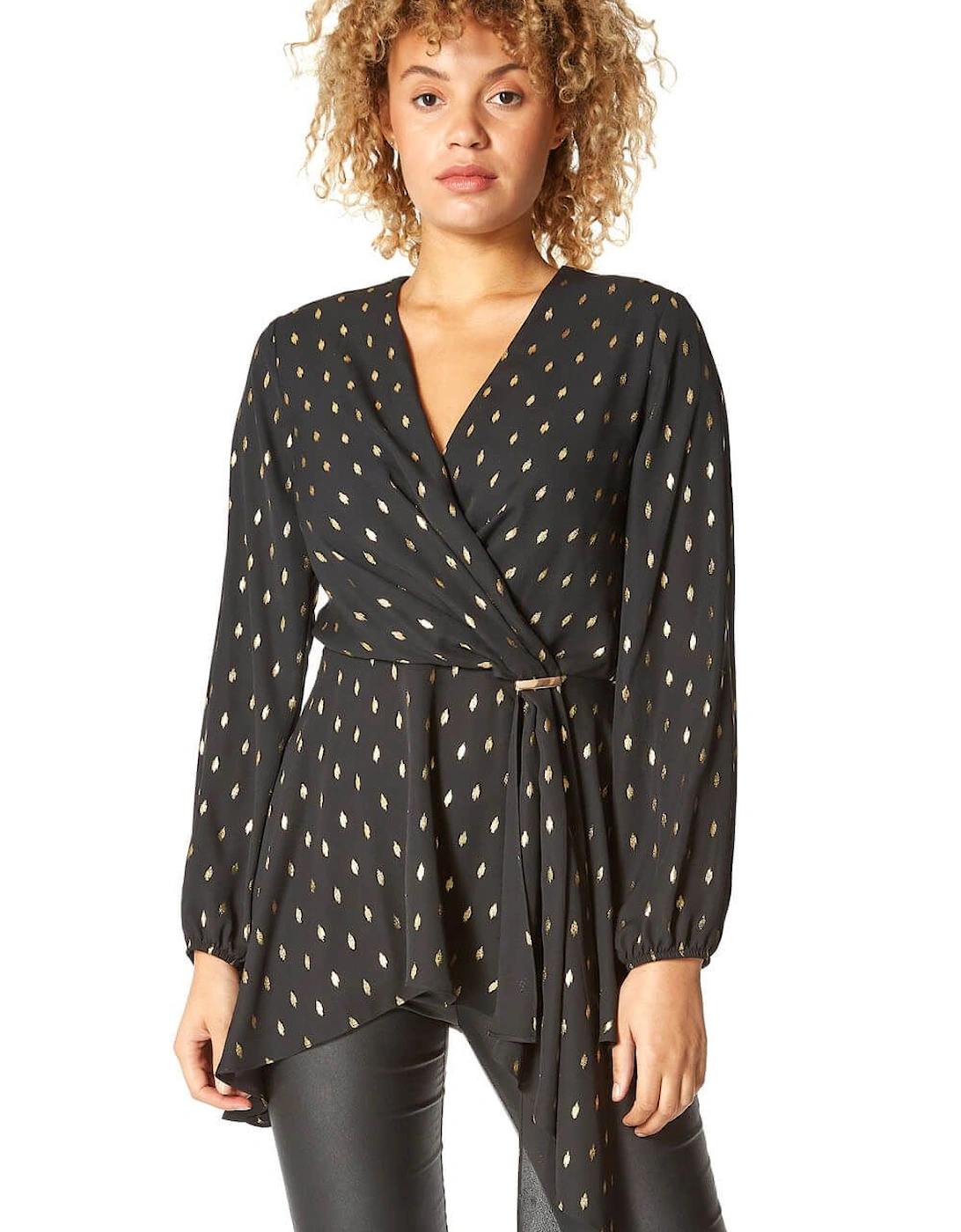 Metallic Polka Dot Print Cross Over Top, 2 of 1
