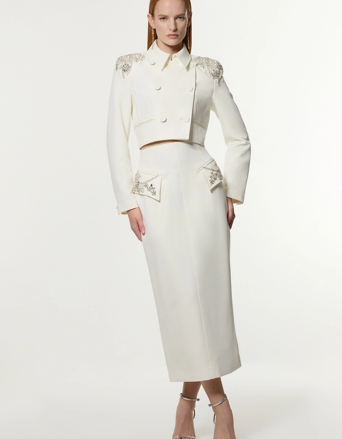 Embellished Tailored Pocket Detail Maxi Skirt, 2 of 1