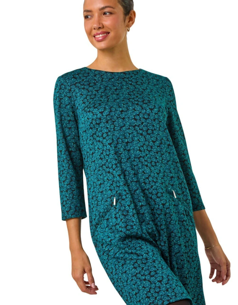 Leaf Print Zip Pocket Detail Dress