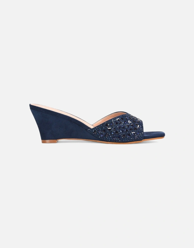 'Georgia' Wedge Heel Diamante Square Peep Toe Heeled Mule Sandals