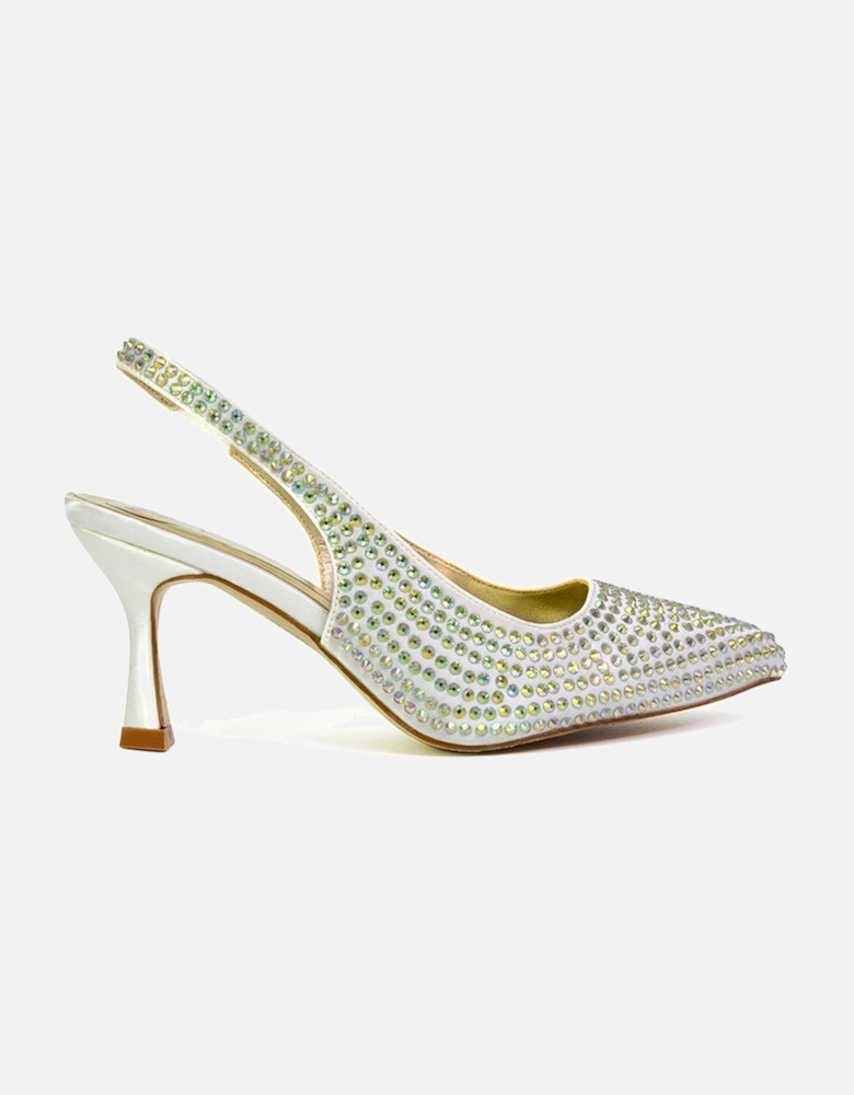 'Gayna' Diamante Bridal Slingback Pointed Toe Mid Heel Court Shoes