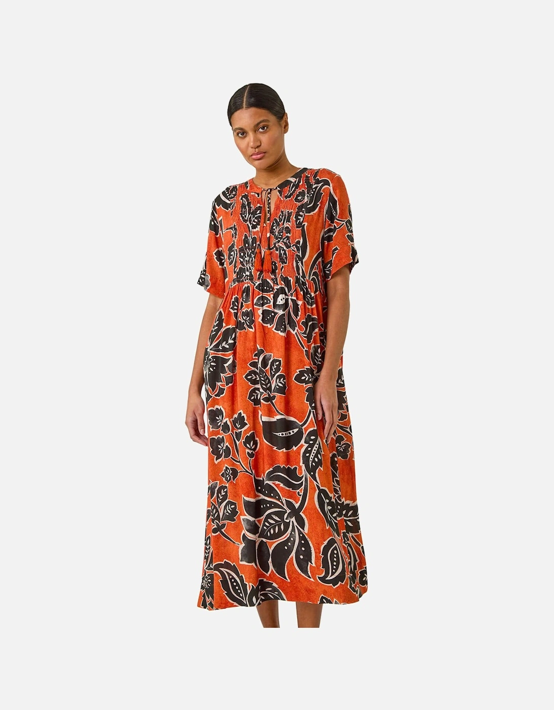 Leaf Print Tie Front Midi Dress, 2 of 1