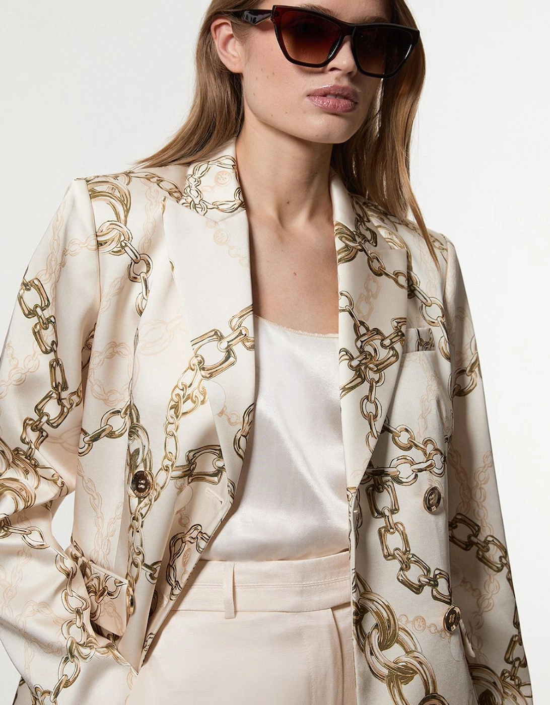 Structured Viscose Satin Chain Print Tailored Double Breasted Blazer, 2 of 1