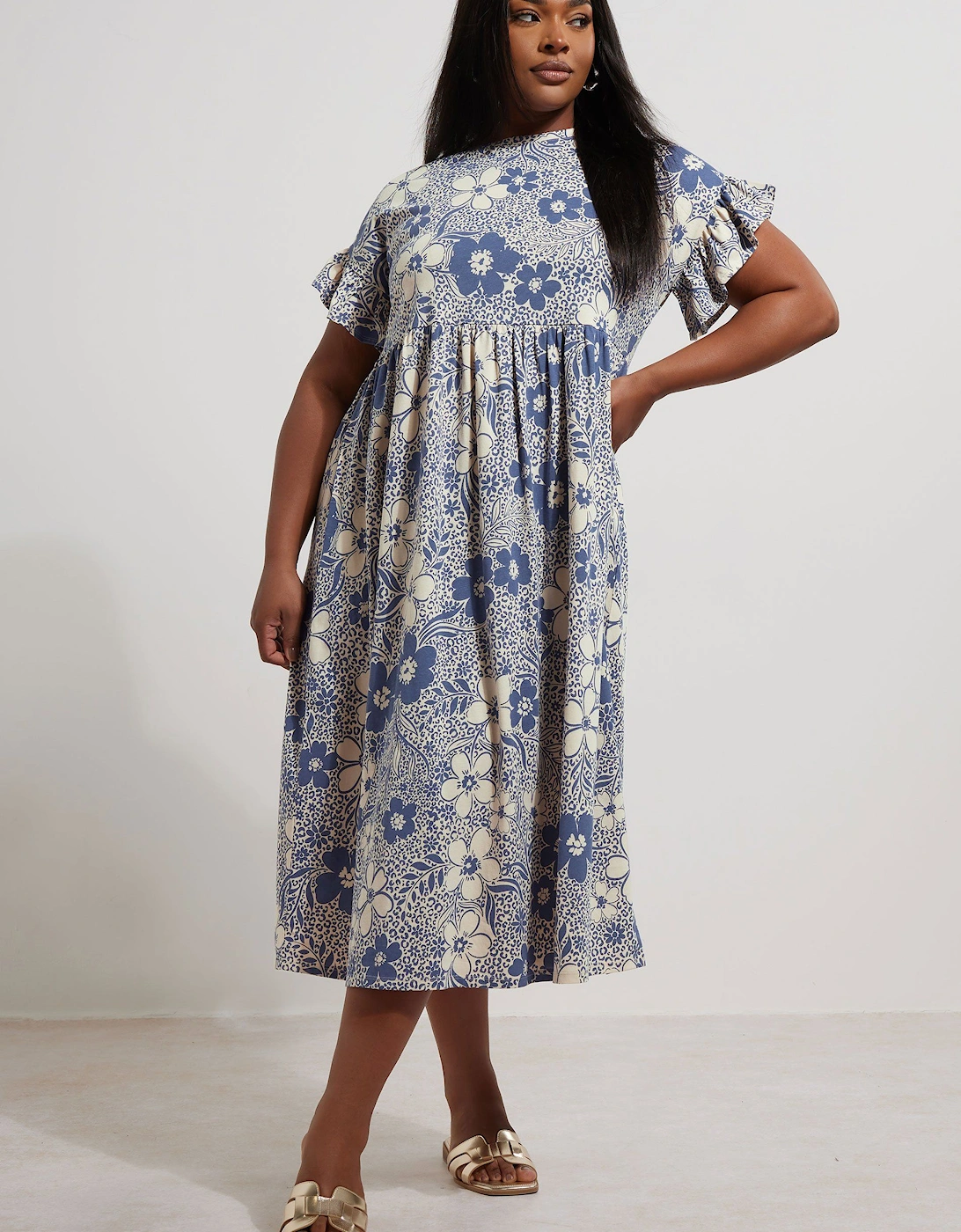 Floral Print Frill Sleeve Midaxi Dress, 2 of 1