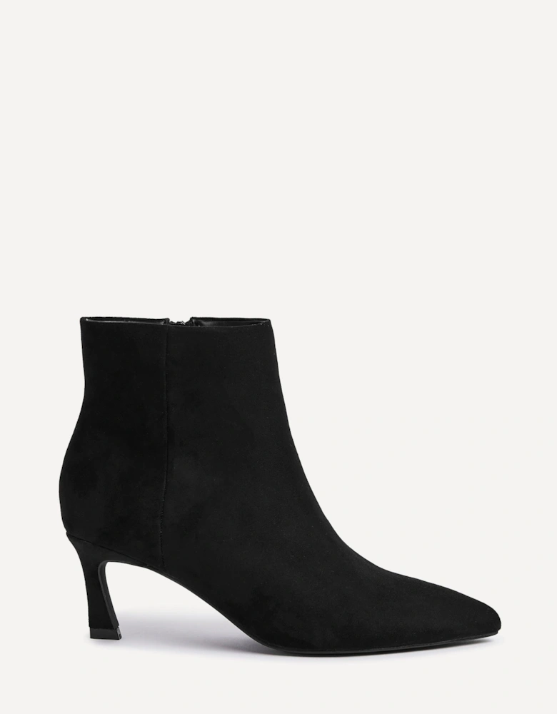 Secured Black Faux Suede Pointed Toe Stiletto Ankle Boot